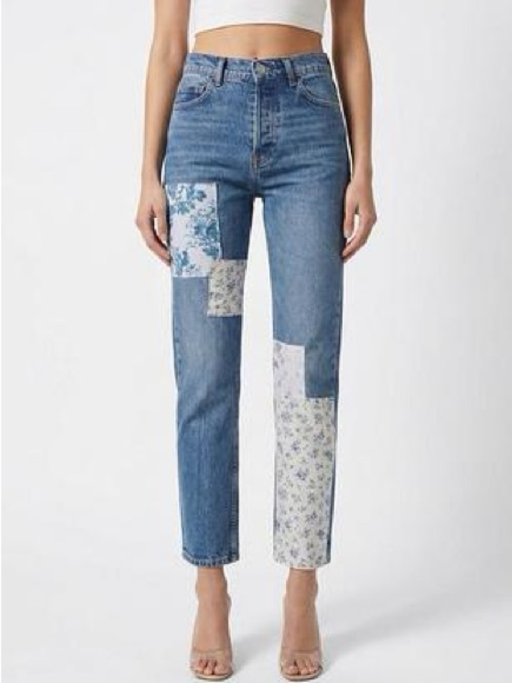 Reformation Upcycled Patchwork High Rise Straight Jeans Floral Size 28